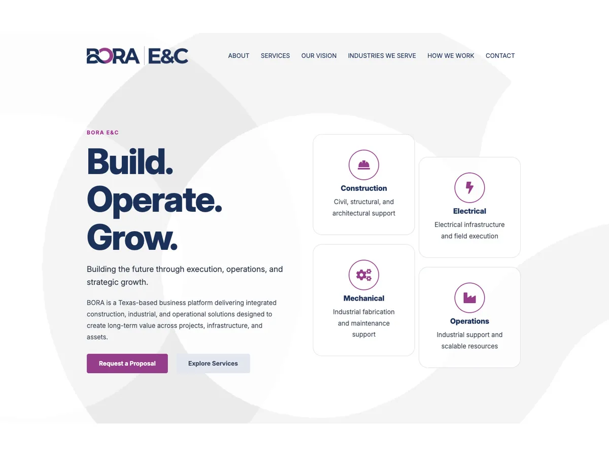 Screenshot de la web de BORA E&C