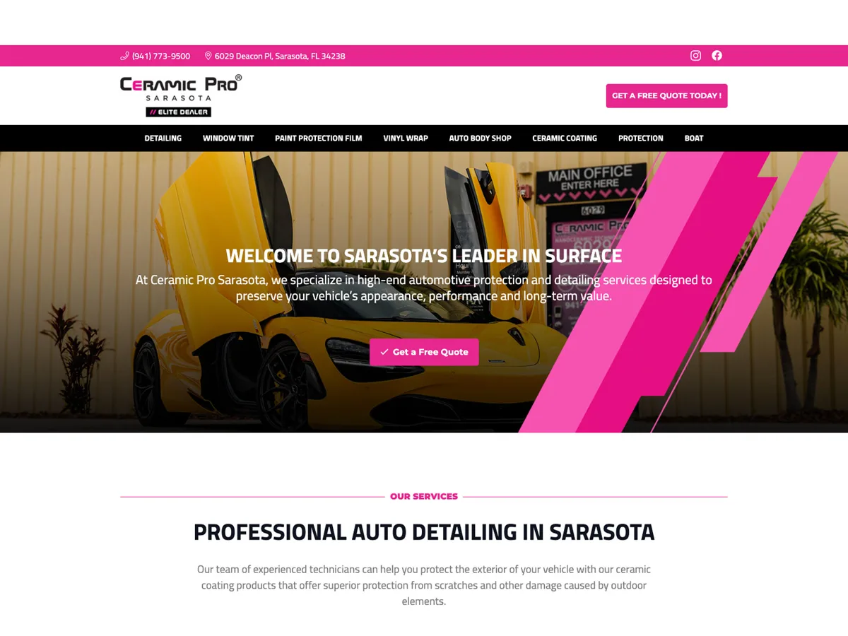 Screenshot de la web de Ceramic Pro Sarasota