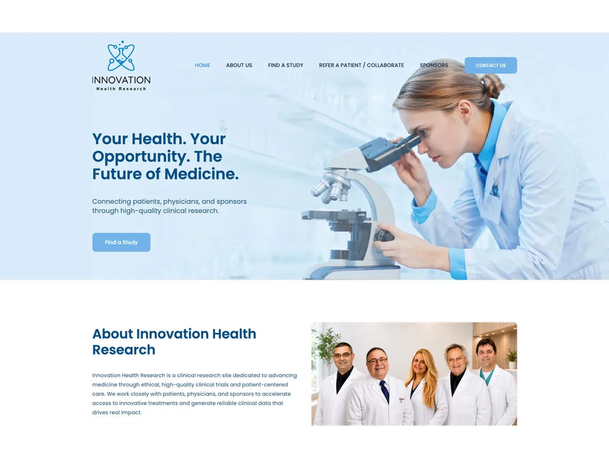 Screenshot de la web de Innovation Health Research