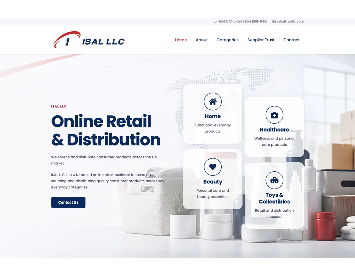 Screenshot de la web de ISAL LLC