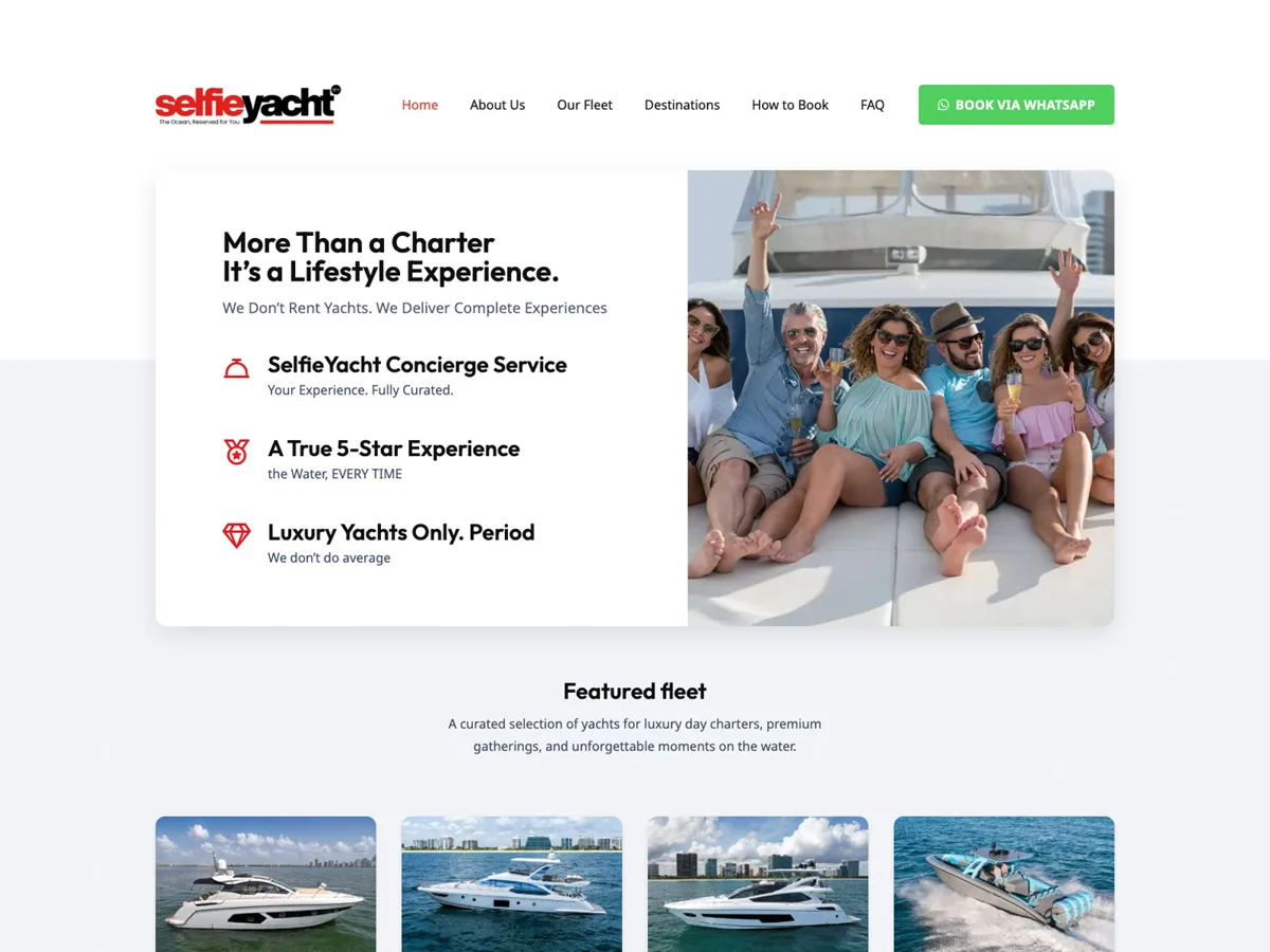 Screenshot de la web de Selfie Yacht